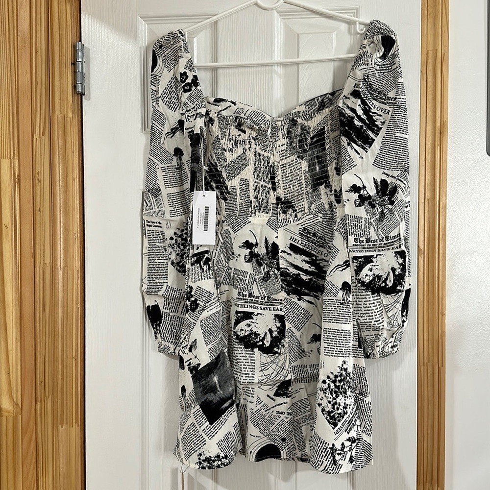 Reformation Mochi Dress in Climate Newsprint NWT! Size 2